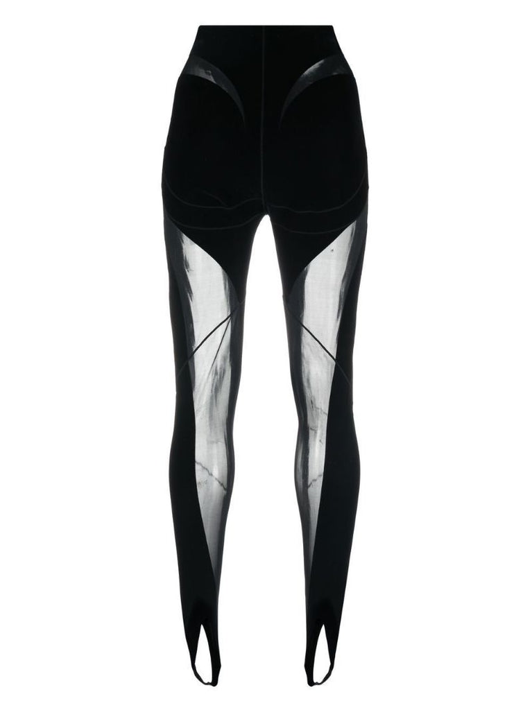 X Mugler Black Flocked High Waist Leggings