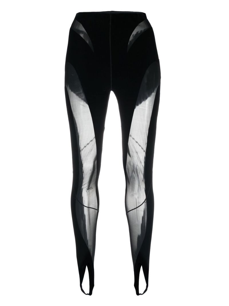 X Mugler Black Flocked High Waist Leggings