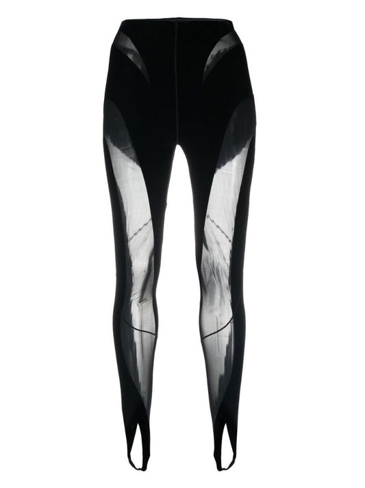 X Mugler Black Flocked High Waist Leggings