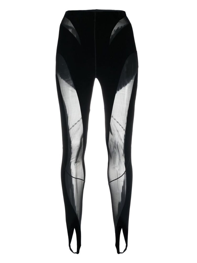 X Mugler Black Flocked High Waist Leggings