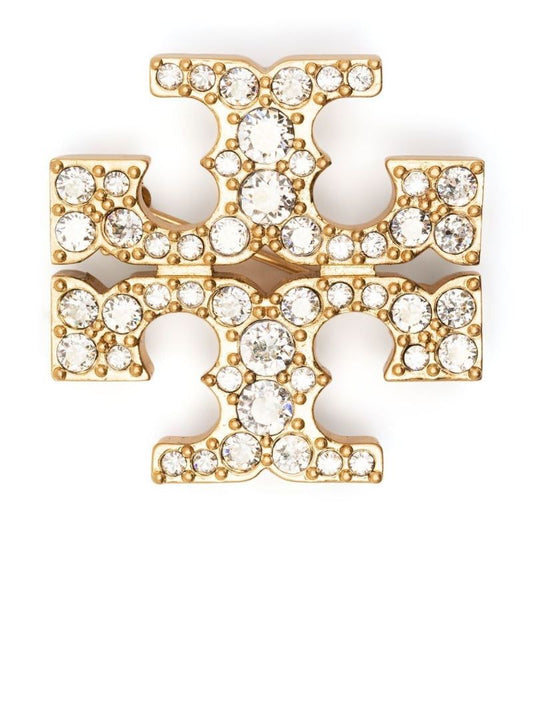 Gold-tone Double T Crystal-embellished Brooch