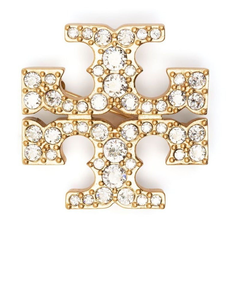 Gold-tone Double T Crystal-embellished Brooch