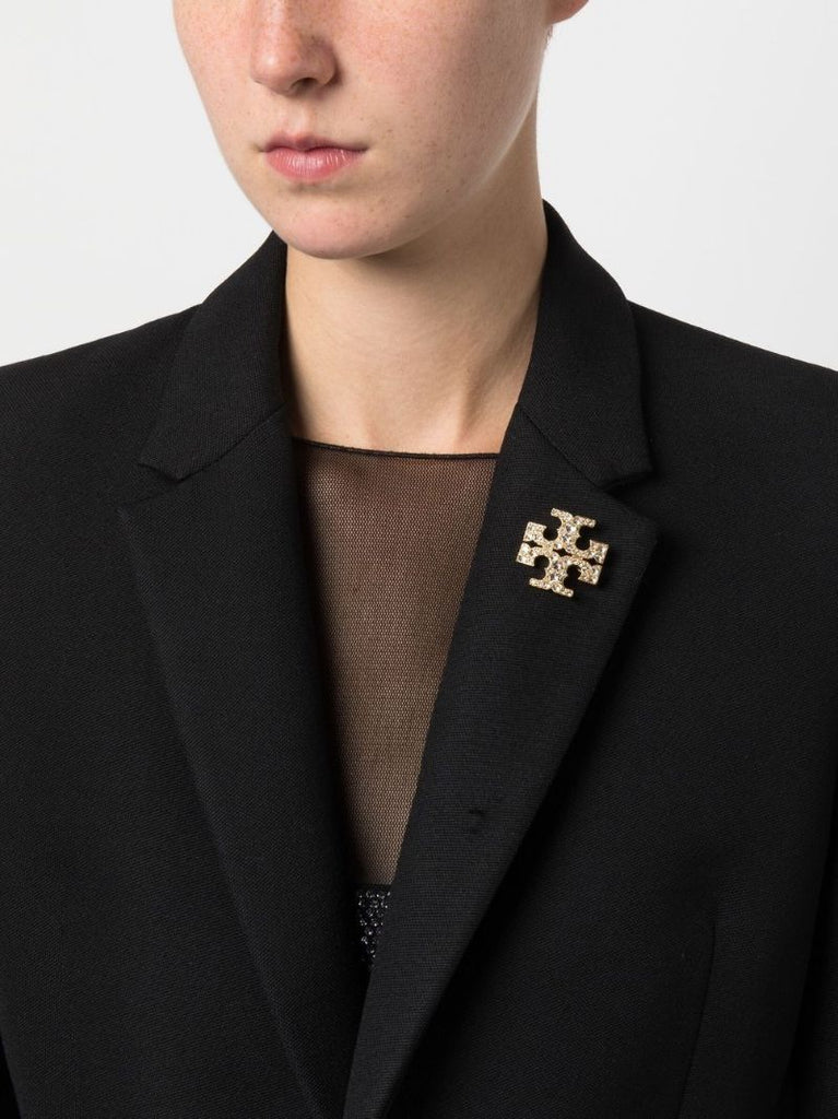 Gold-tone Double T Crystal-embellished Brooch