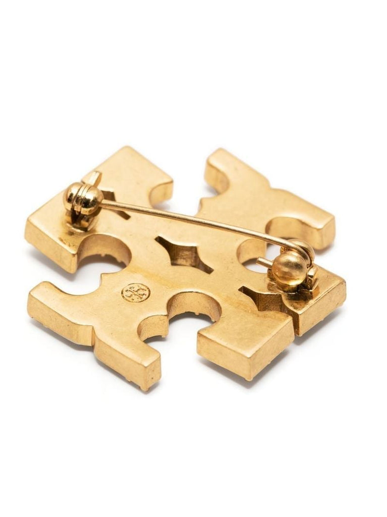 Gold-tone Double T Crystal-embellished Brooch