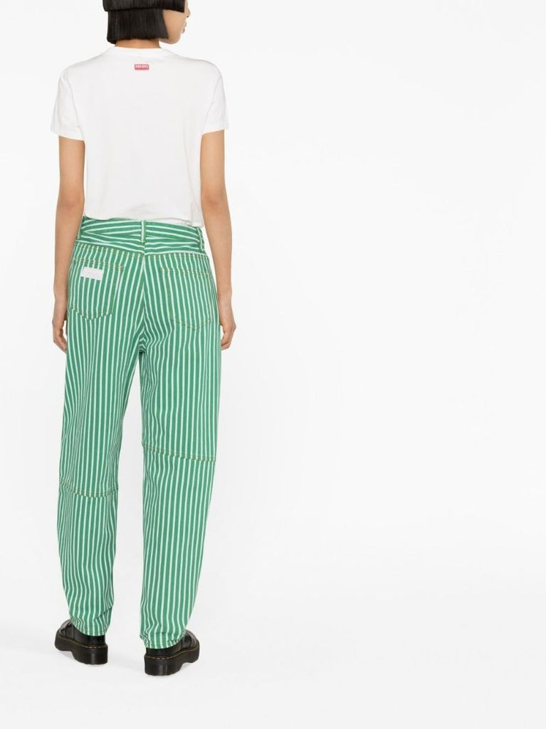 Green Striped Print Barrel-leg Jeans