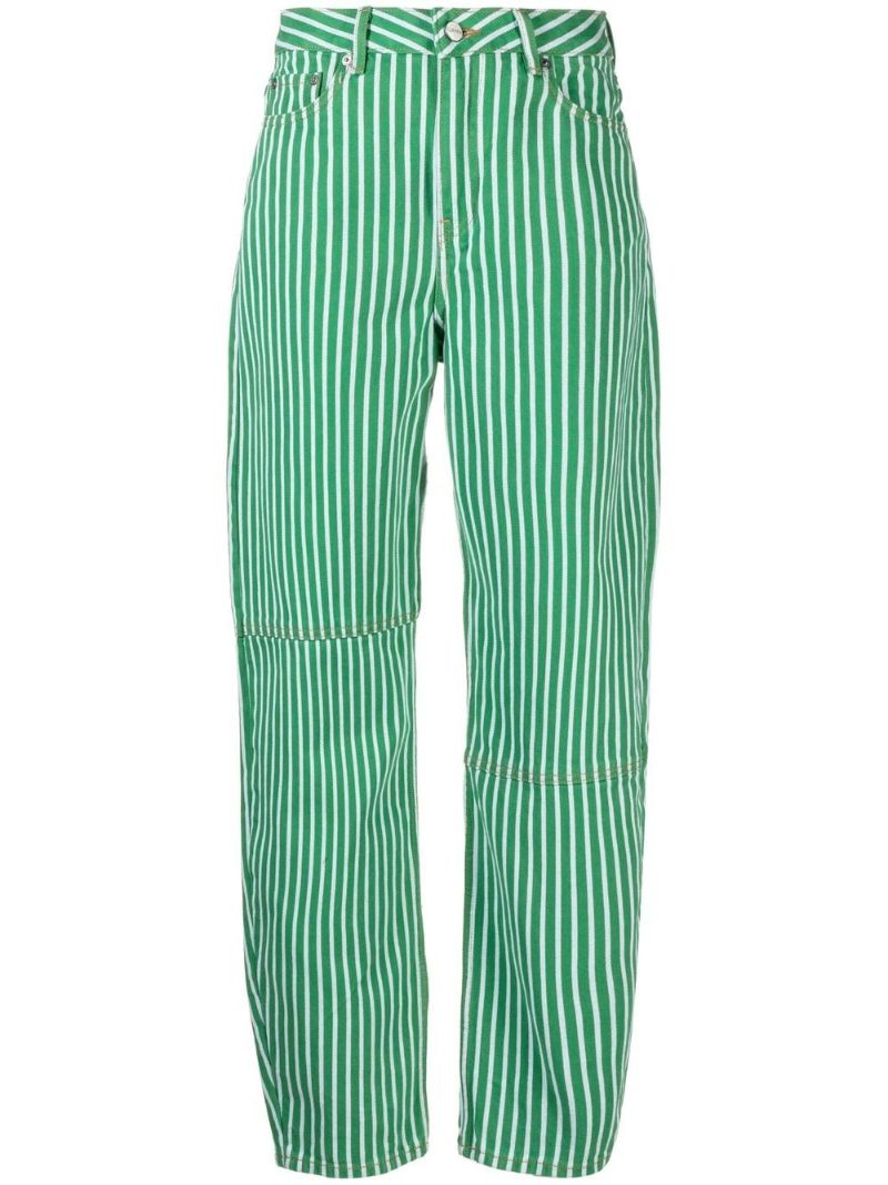Green Striped Print Barrel-leg Jeans