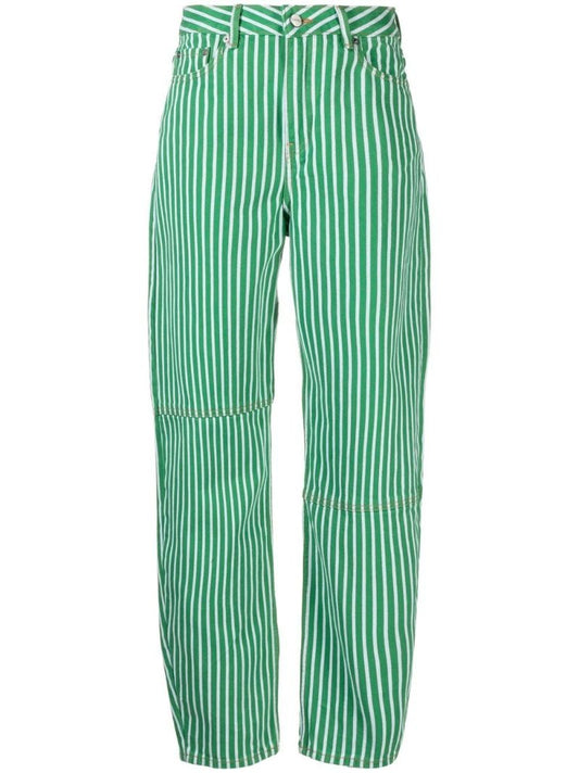 Green Striped Print Barrel-leg Jeans