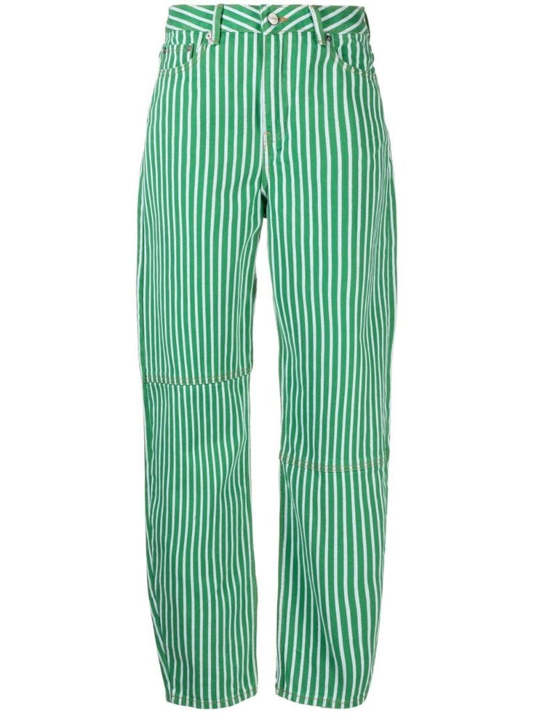 Green Striped Print Barrel-leg Jeans