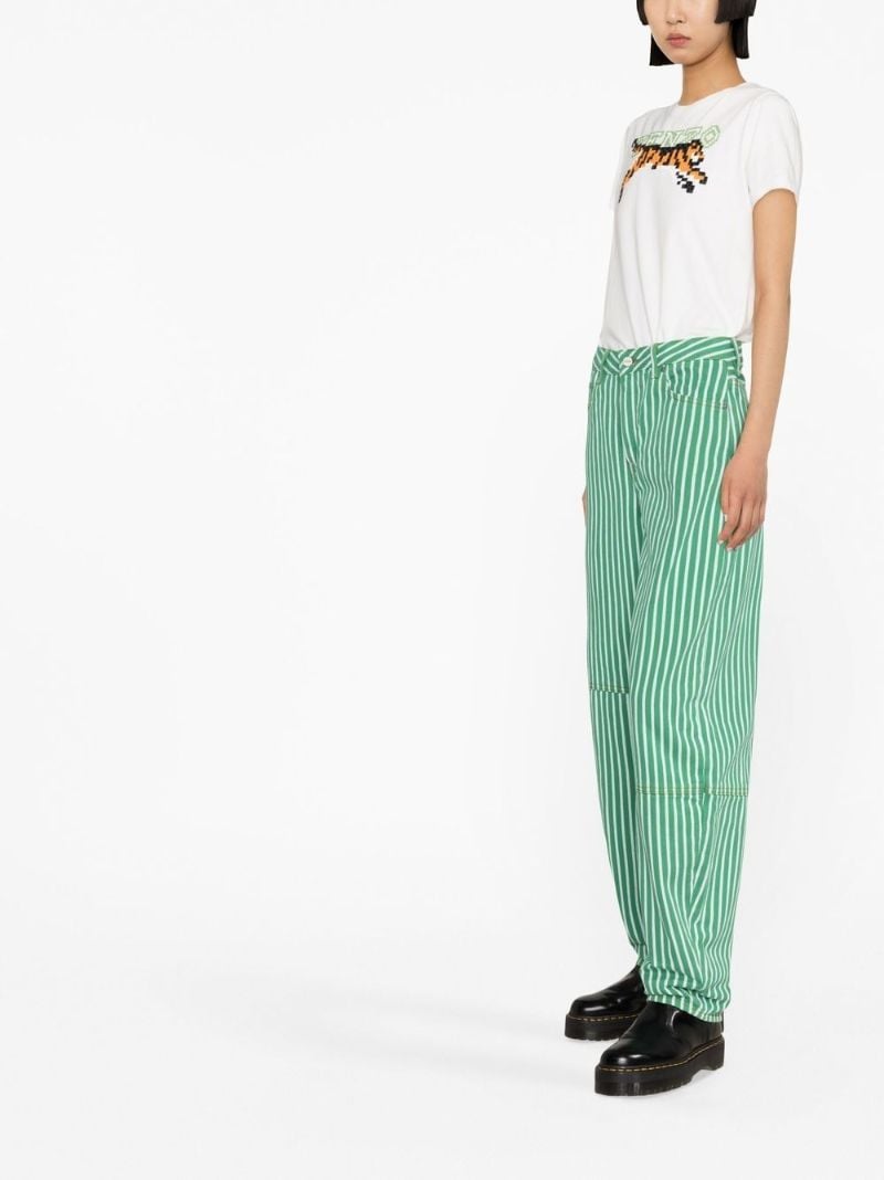 Green Striped Print Barrel-leg Jeans