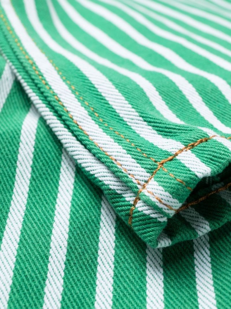 Green Striped Print Barrel-leg Jeans