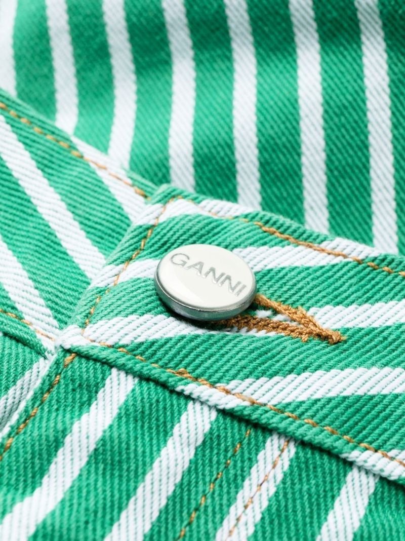Green Striped Print Barrel-leg Jeans