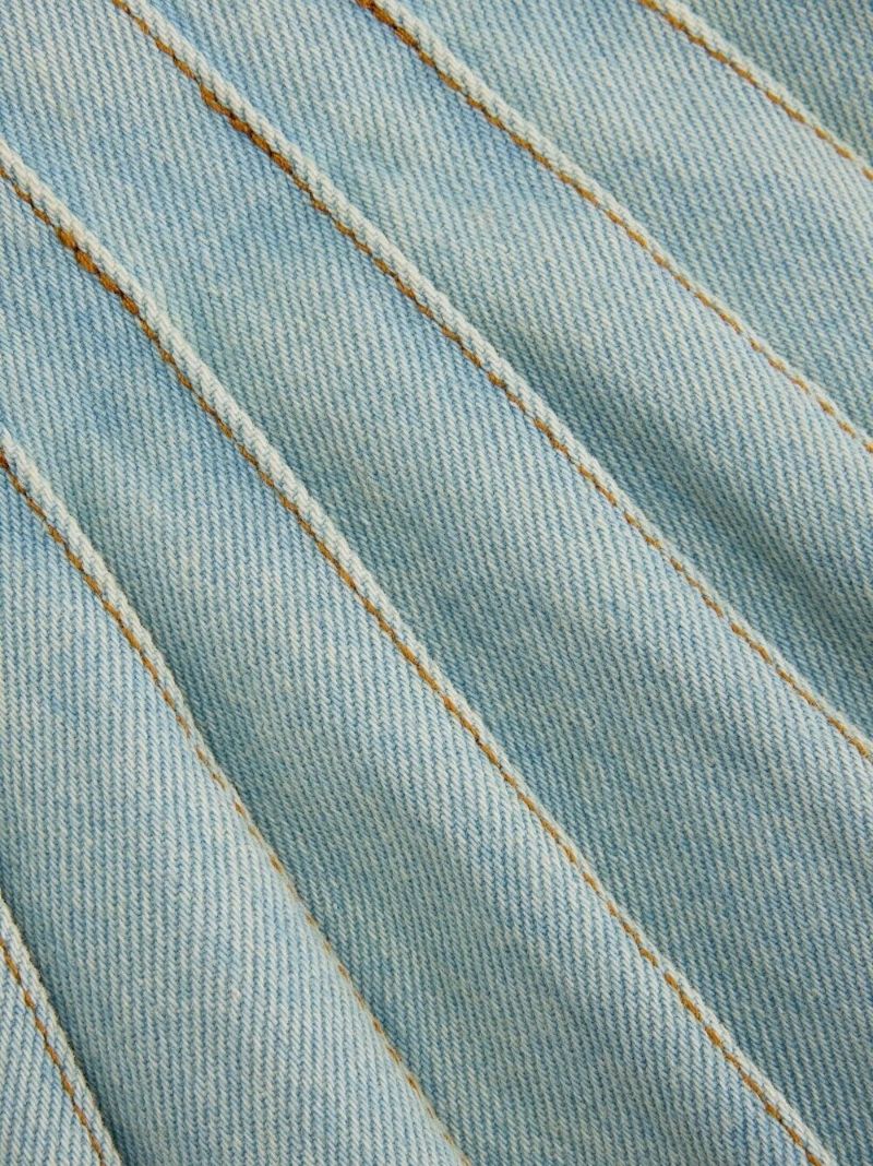 Blue Pleated Denim Mini Skirt