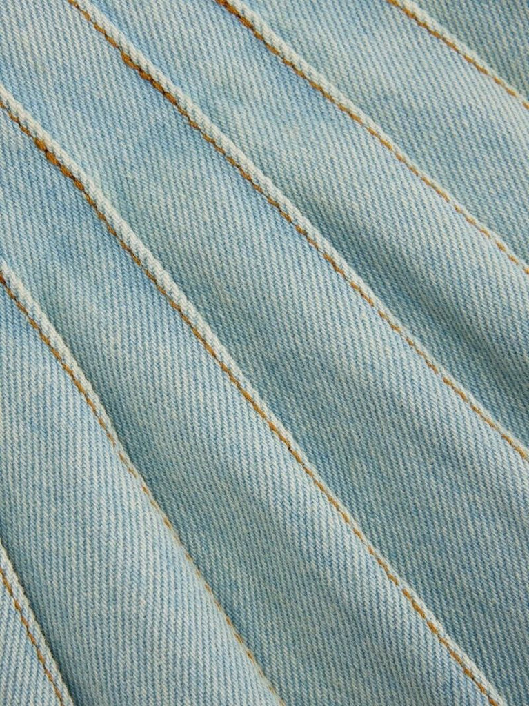 Blue Pleated Denim Mini Skirt