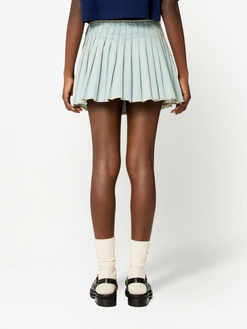 Blue Pleated Denim Mini Skirt