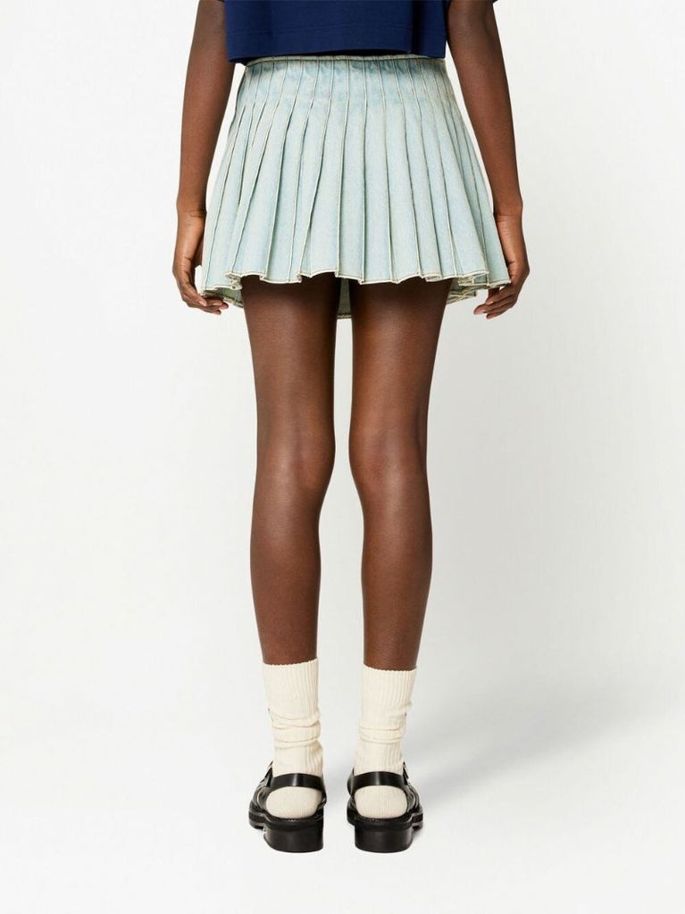 Blue Pleated Denim Mini Skirt