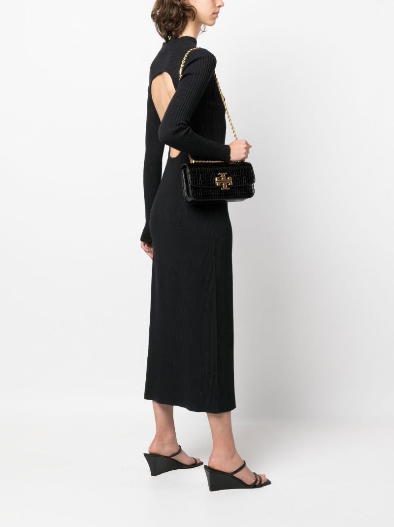 Black Crocodile-embossed Leather Shoulder Bag