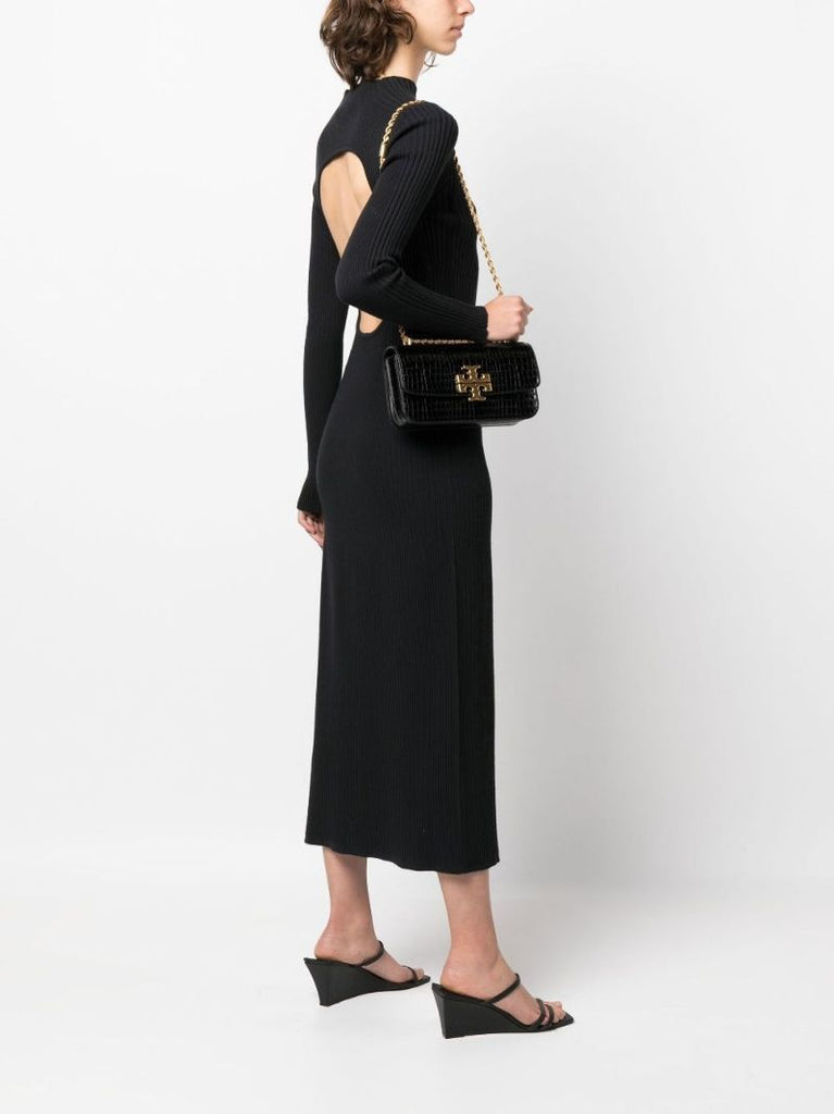 Black Crocodile-embossed Leather Shoulder Bag