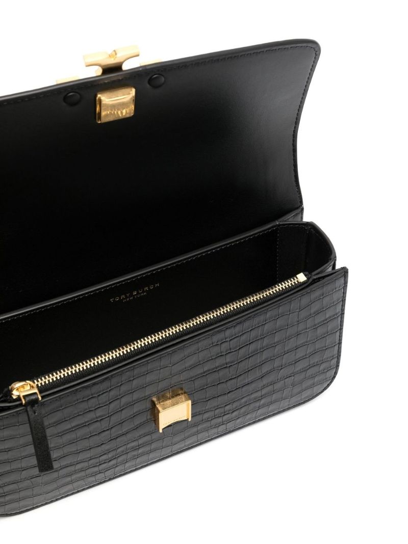Black Crocodile-embossed Leather Shoulder Bag