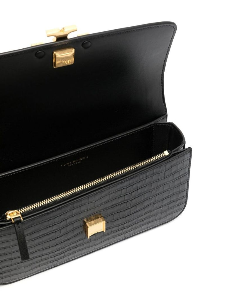 Black Crocodile-embossed Leather Shoulder Bag