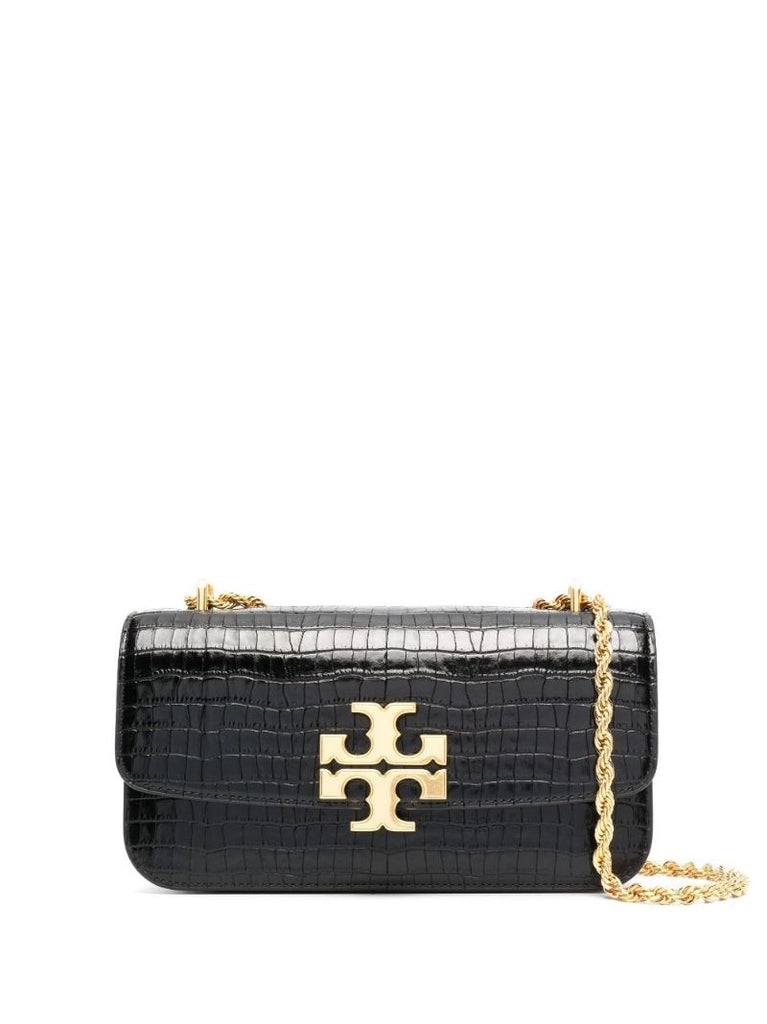 Black Crocodile-embossed Leather Shoulder Bag