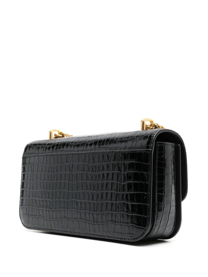 Black Crocodile-embossed Leather Shoulder Bag