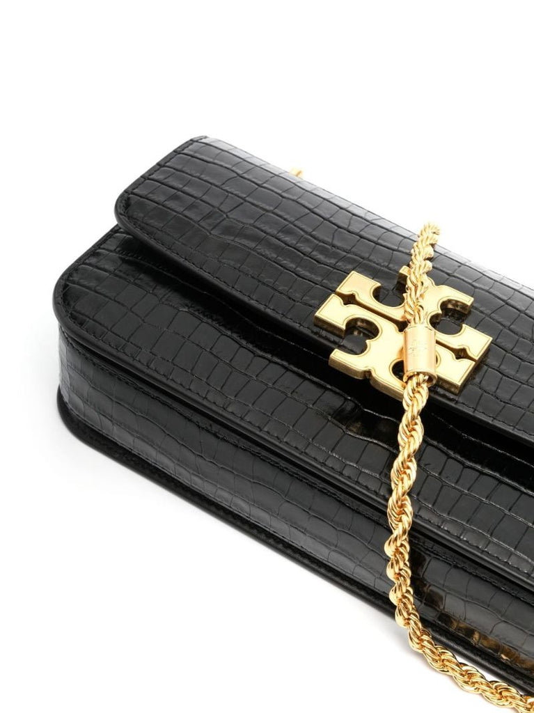 Black Crocodile-embossed Leather Shoulder Bag