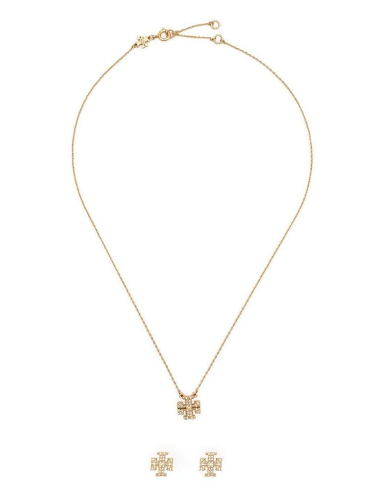 Gold Plated Kira Double T Necklace and Earring Set