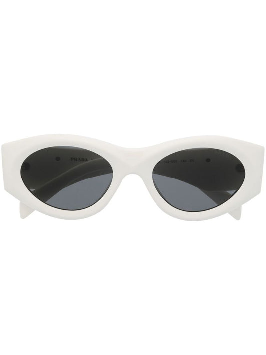 White Logo-plaque Oval Frame Sunglasses
