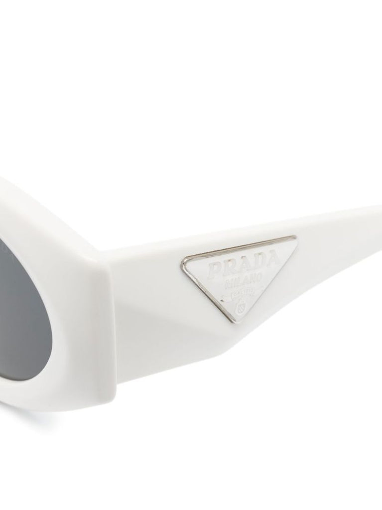 White Logo-plaque Oval Frame Sunglasses