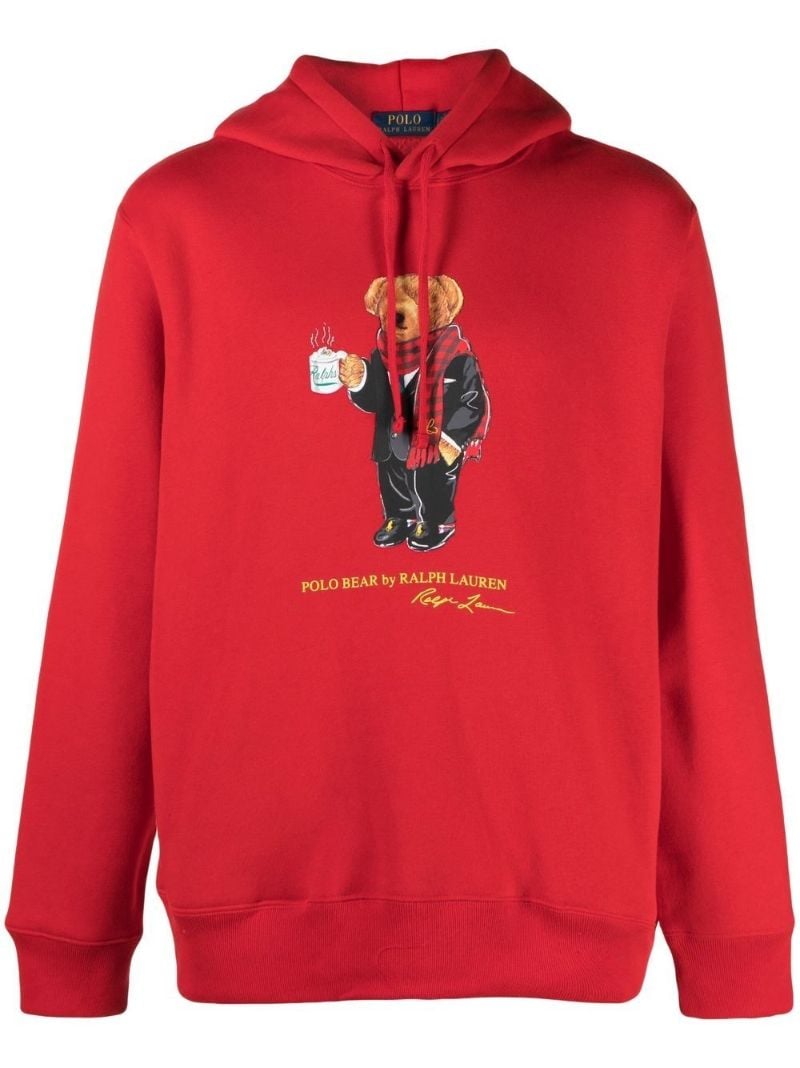 Red Polo Bear Print Hoodie