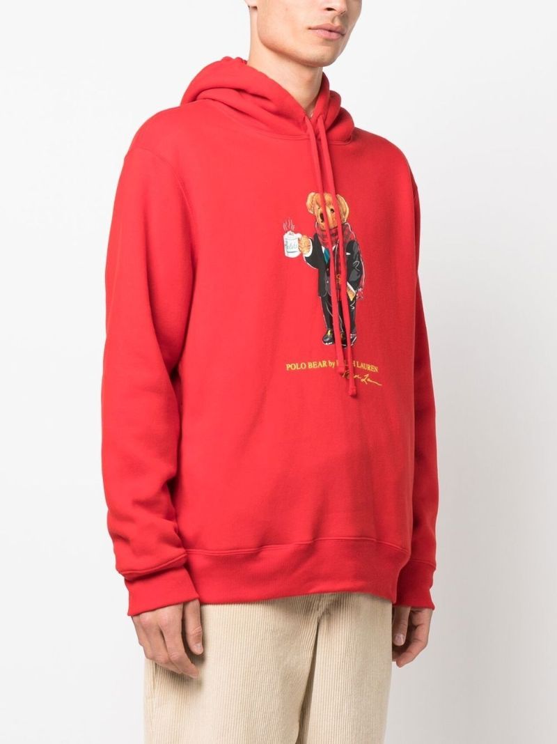 Red Polo Bear Print Hoodie