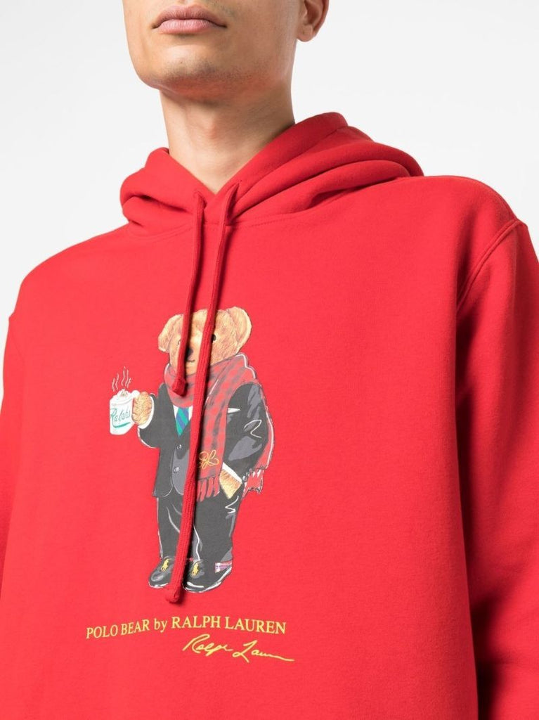 Red Polo Bear Print Hoodie