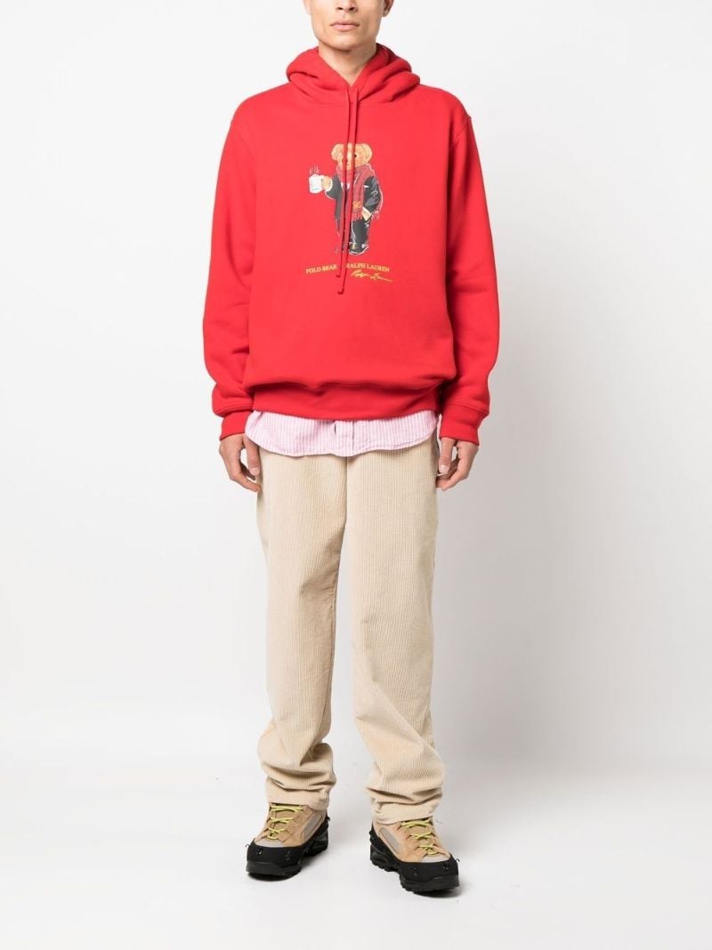Red Polo Bear Print Hoodie