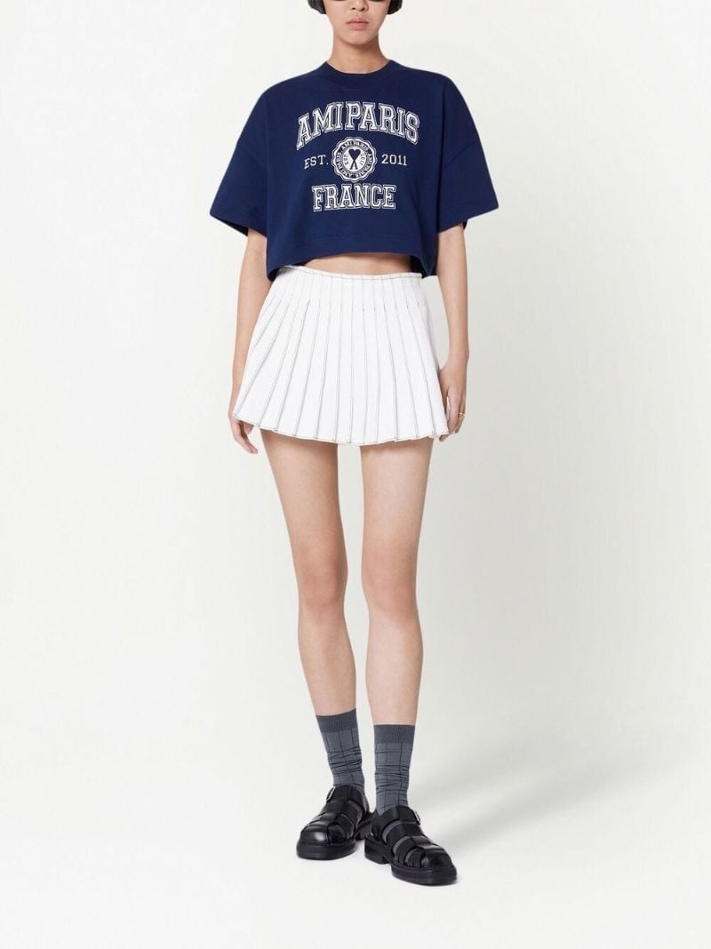 White Pleated Cotton Mini Skirt