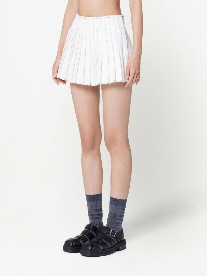 White Pleated Cotton Mini Skirt