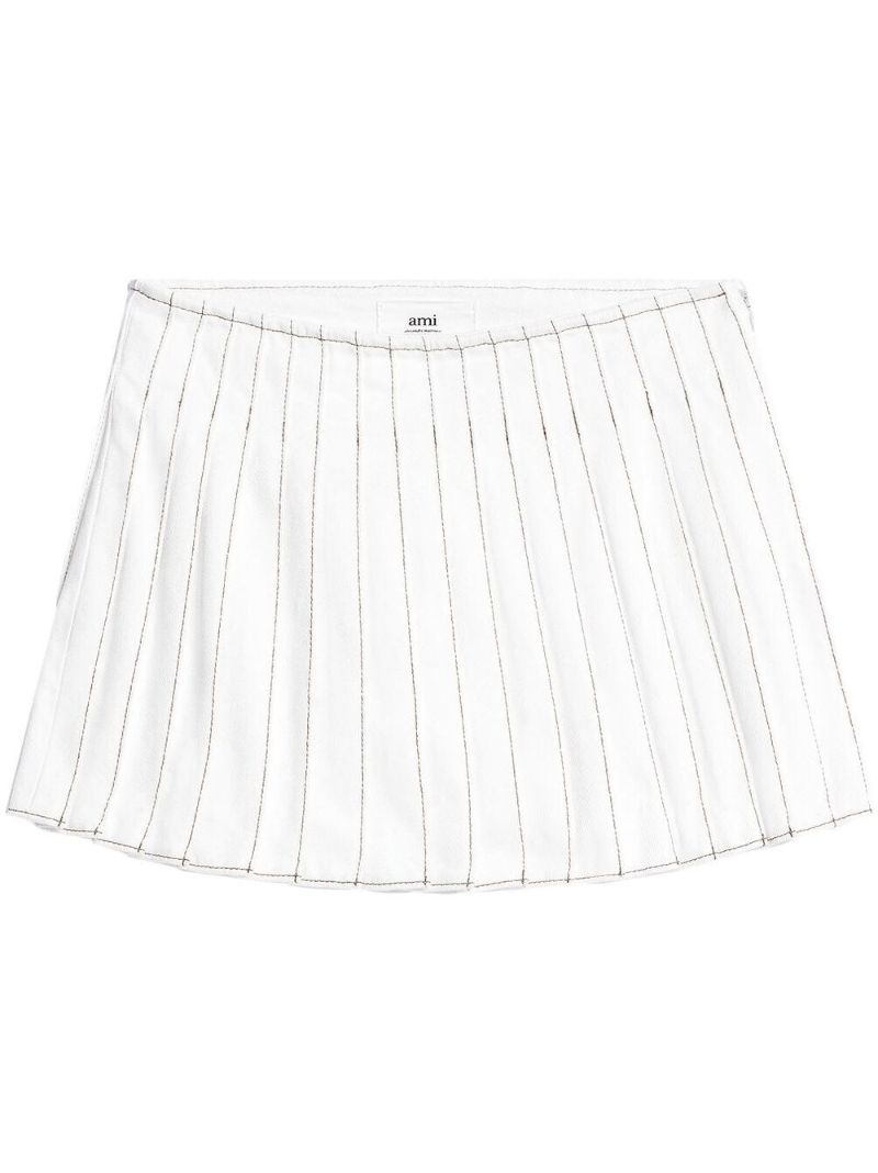 White Pleated Cotton Mini Skirt