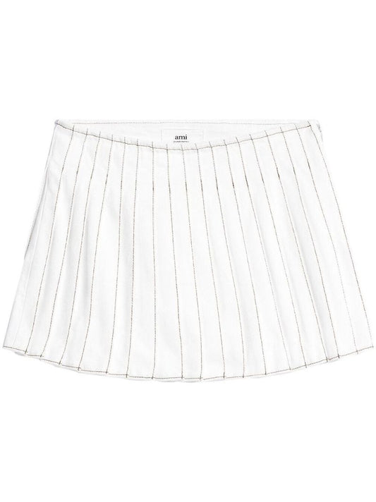White Pleated Cotton Mini Skirt
