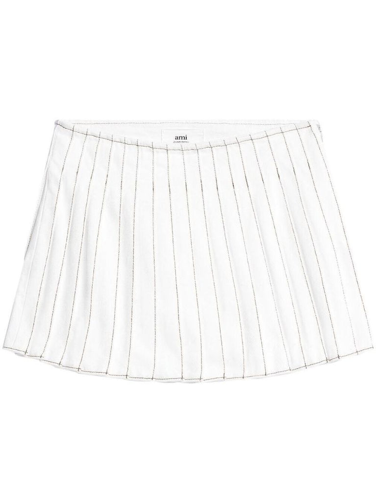 White Pleated Cotton Mini Skirt