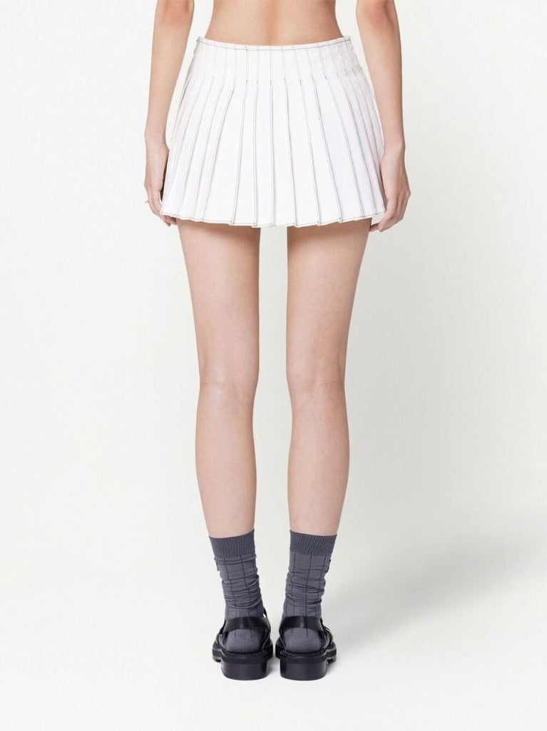 White Pleated Cotton Mini Skirt