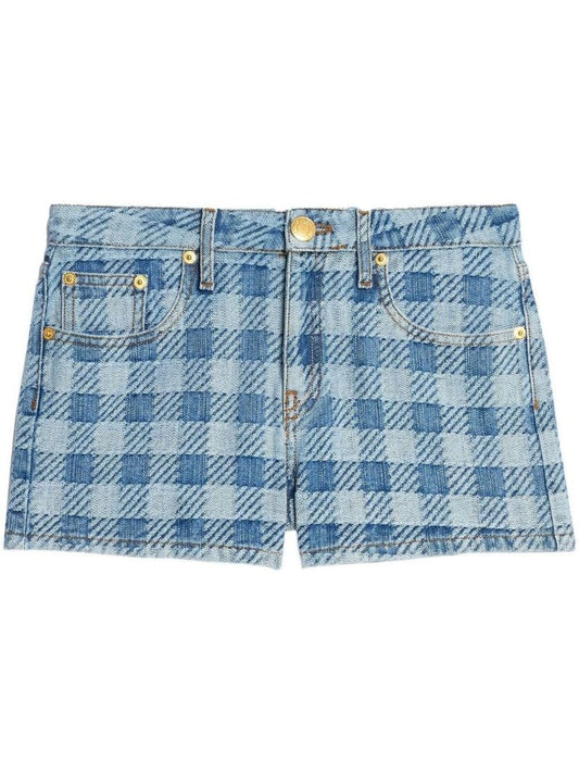 Blue Gingham Denim Shorts