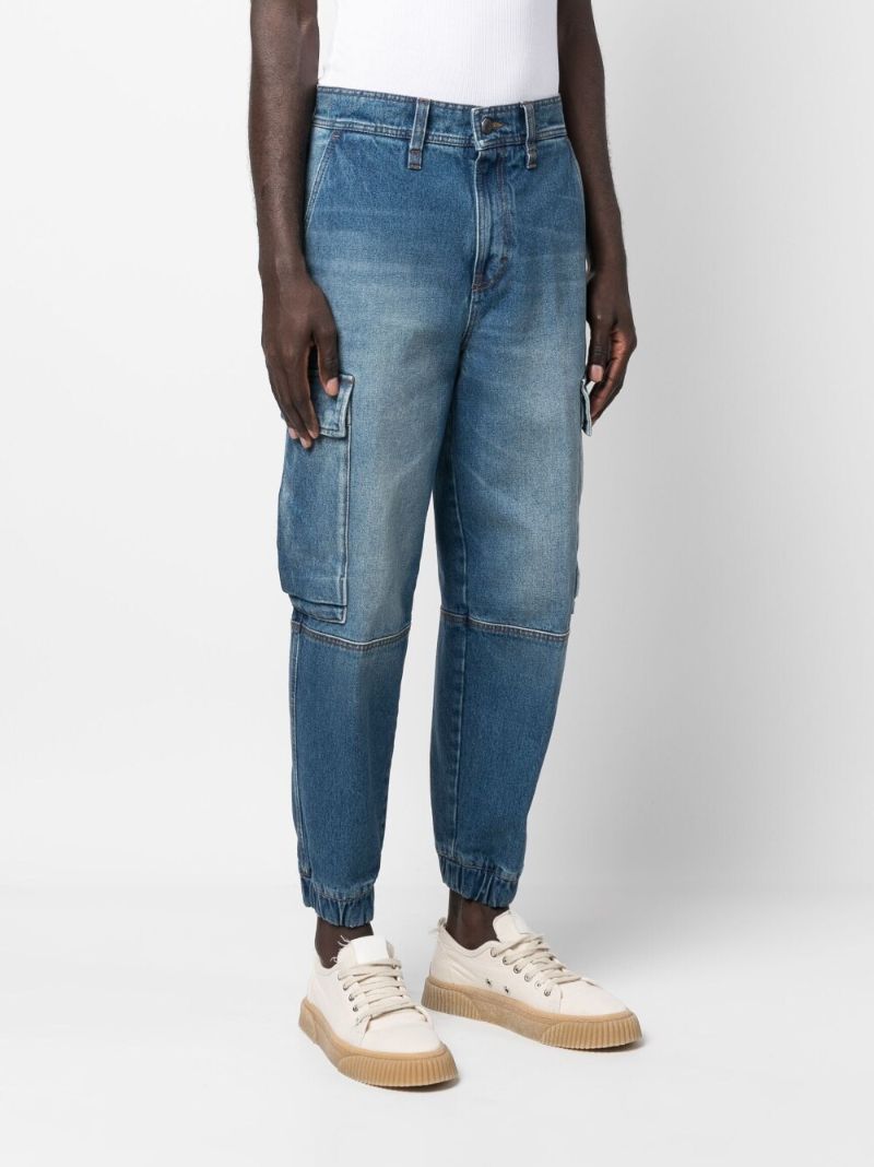 Blue Tapered Cargo Jeans