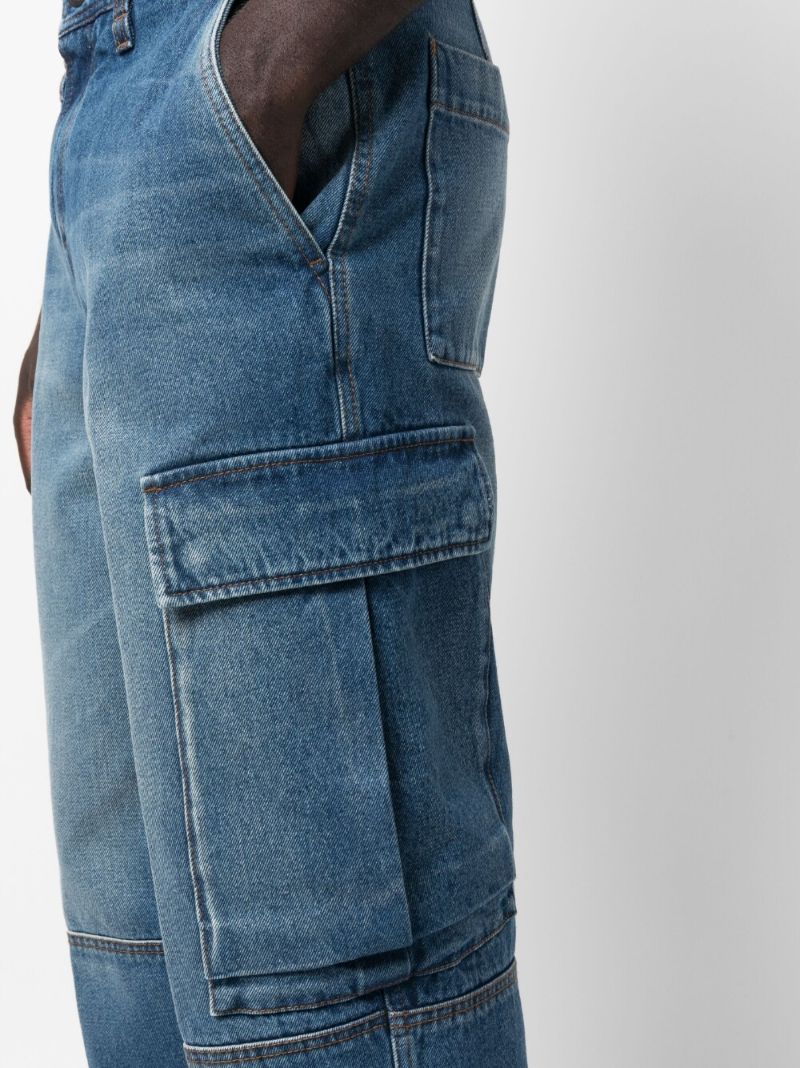 Blue Tapered Cargo Jeans