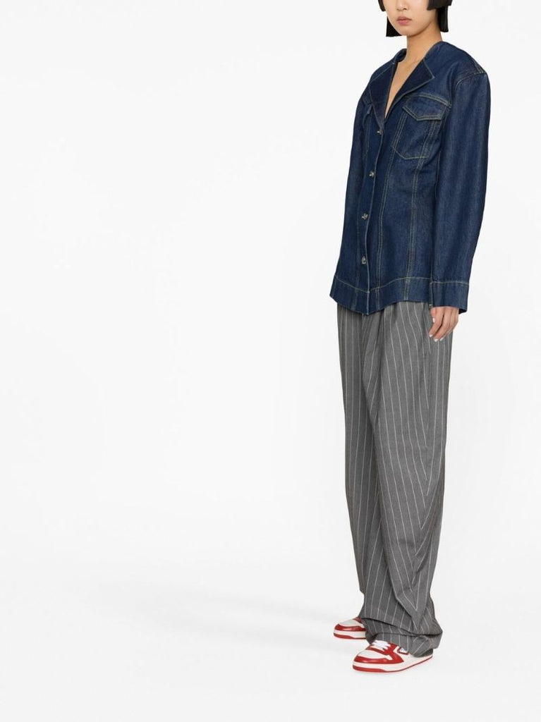 Blue Structured Single-breasted Denim Blazer