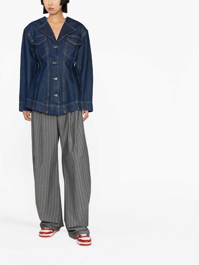 Blue Structured Single-breasted Denim Blazer