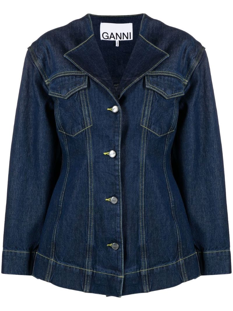 Blue Structured Single-breasted Denim Blazer