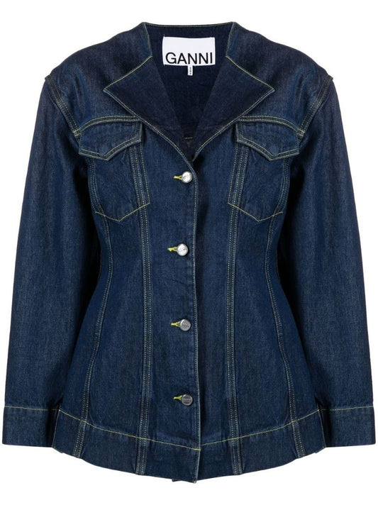 Blue Structured Single-breasted Denim Blazer