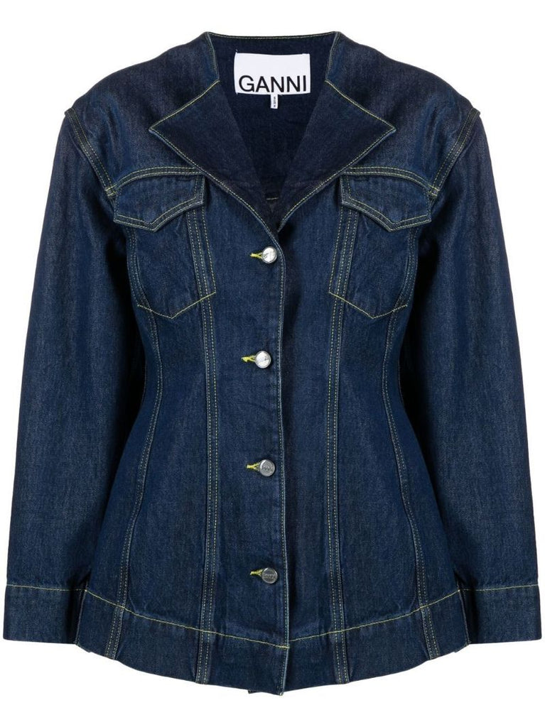 Blue Structured Single-breasted Denim Blazer