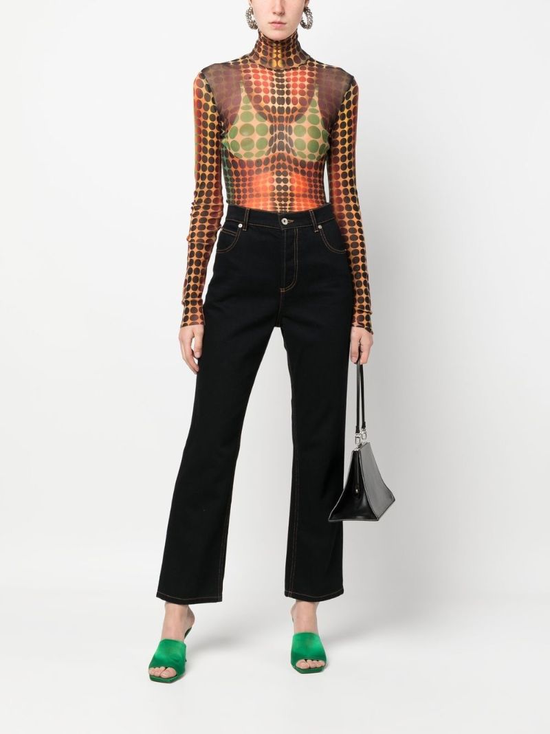 Orange the Brown Dots Print Mesh Top