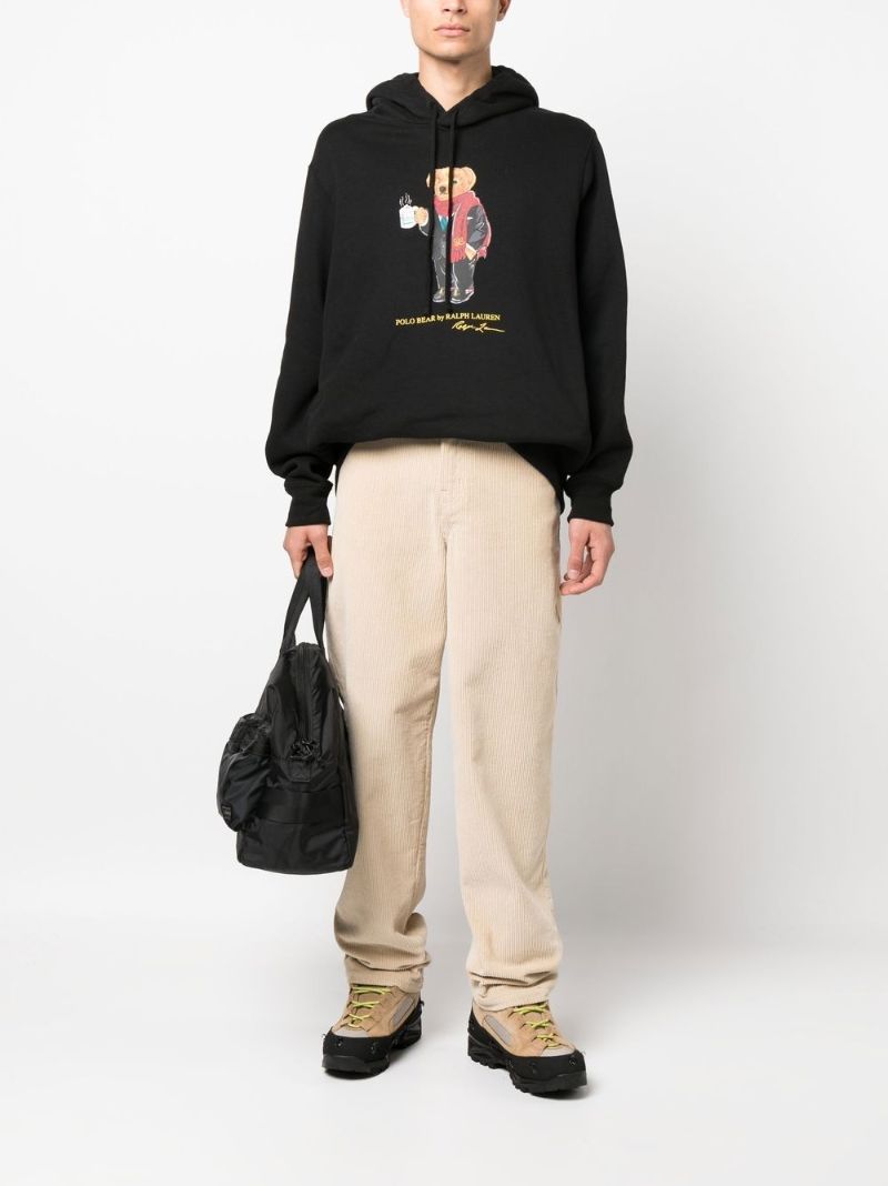 Black Polo Bear Print Hoodie