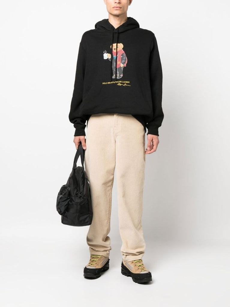 Black Polo Bear Print Hoodie